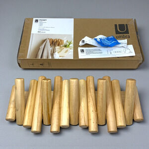 NEW Umbra Picket 5 Hook Wall-Mounted Natural Wood Dowels Pegs Modernist Boxed